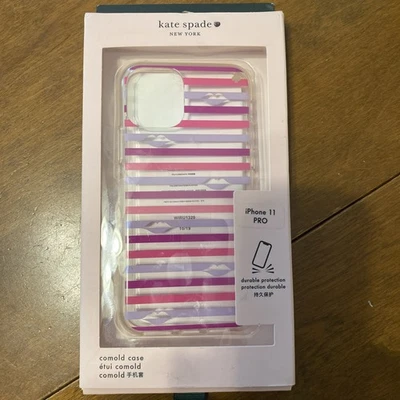 NUEVO KATE SPADE iPhone 11 PRO Rosa Morado Rayas Con Labio Nueva Bandeja Foto 1 de 4