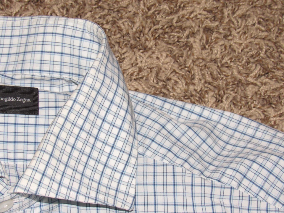 Camisa de vestir ERMEGILDO ZEGNA para hombre 41 16-33 azul blanco a cuadros Foto 1 de 4