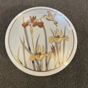 The Art of CHOKIN 24 kt flores con bordes de oro en carrito plato de baratija Japón usado en excelente estado 1987 - Imagen 1 de 6
