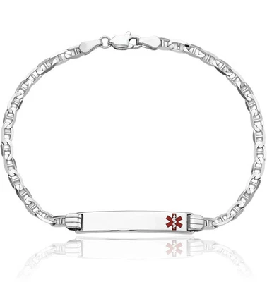 14K Solid White Gold Medical Alert Mariner Link ID Bracelet - Image 1 of 4