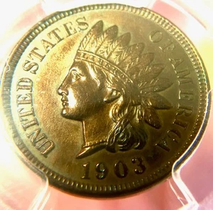 1903 INDIAN HEAD CENT / Graded by PCGS / AU+++ / CLEANED - Picture 1 of 3
