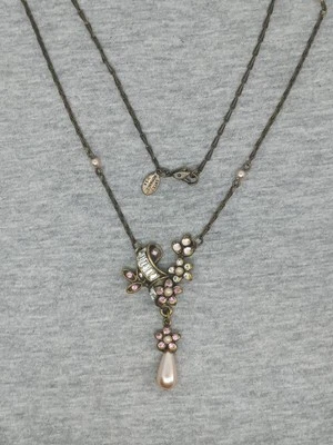 Vtg Sweet Romance Rhinestone Crystal Flower Chain Link Necklace Pendant Signed - Image 1 of 4