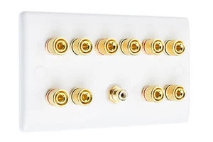 5.1 Placa de pared de altavoz blanco delgado Oro 10 postes de unión + 1 RCA - Imagen 1 de 7