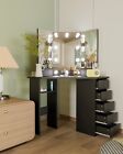 Corner Makeup Vanity Desk With Mirror & Lights 44'' Bedroom Vanity Table Shelf^