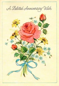 Sweet Vintage BELATED ANNIVERSARY WISH Card, Rose Flower Happiness — Norcross +✉ - Picture 1 of 6