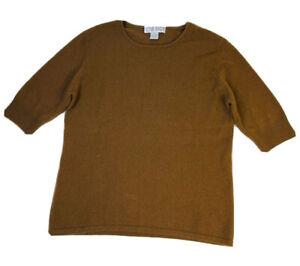 VTG 90s Womens XL Soft Cashmere Lightweight Knit Sweater Brown Minimalist