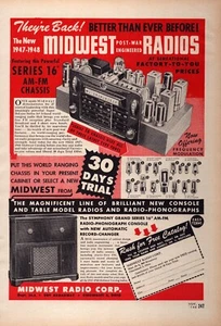 1946 Midwest Radio Corp Print Ad Post War Radios AM FM Chassis Cincinnati Ohio - Picture 1 of 1