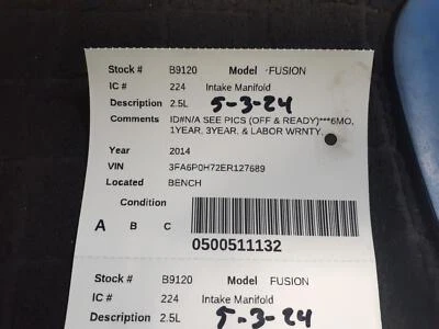 Used Engine Intake Manifold fits: 2014 Ford Fusion 2.5 Grade A Foto 1 de 4