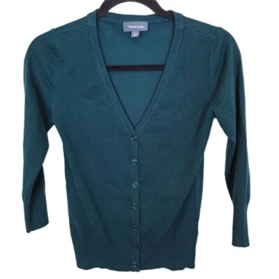 ModCloth Womens XS Green Long Sleeves V-Neck Button Front Cardigan Sweater - Image 1 of 4