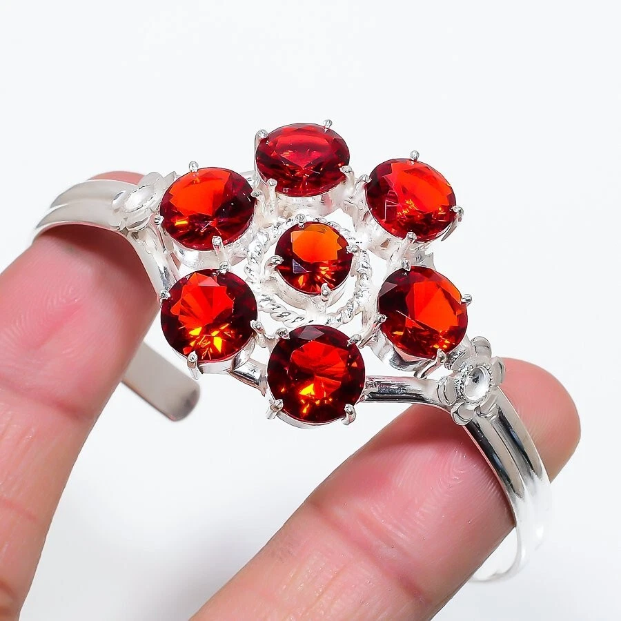 Brazalete ajustable de plata de ley 925 con piedras preciosas granate rojo Foto 1 de 1