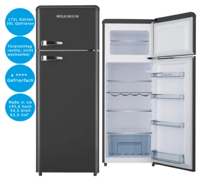 Wolkenstein Retro Kühl-Gefrierkombination Schwarz 211 L freistehend Kühlschrank - Bild 1 von 4