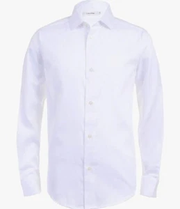 Size 14 Calvin Klein Boys' Long Sleeve Buttoned Cuffs & Shirttail Hem Sateen Dre - Picture 1 of 4