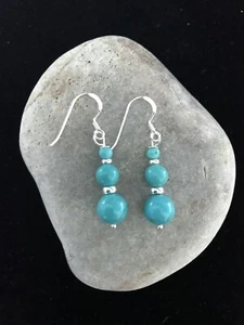 Genuine Turquoise Graduated Long Earrings 925 Sterling Silver Gift Bag Free P&P - Picture 1 of 2