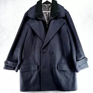JF J Ferrar Wool Blend Trench Coat Mens XL Black w Pockets Zip & Button Lined - Picture 1 of 22