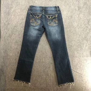 C Pink Denim Jeans Juniors Size 3 Cut Off Straight Leg Embellished Rear Pockets - Picture 1 of 12