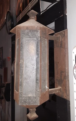 Vintage Antique Steel exterior lantern sconce 1910's, original. Porch light rare Cover