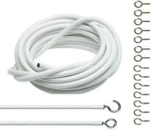 Net Curtain Wire White Window Voile Cord Cable FREE HOOKS & EYES 2M & 4M - Picture 1 of 1