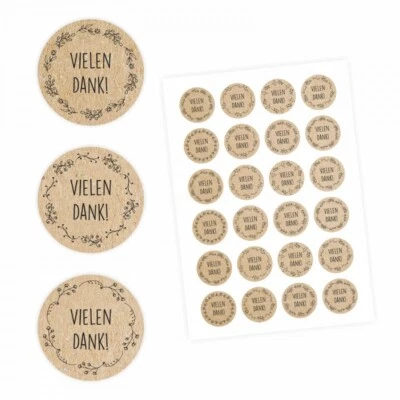 24 Vielen Dank! Aufkleber - Floral Kraftpapieroptik - rund 4 cm Ø - Dankesticker - Bild 1 von 4