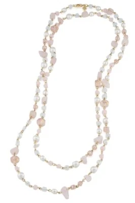 $110 Collar Cuerda Larga Carolee Tono Dorado ROCKETTES Cuarzo Rosa Imitación Perla JV19 Foto 1 de 2