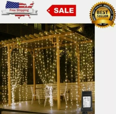 Nuevas luces de cortina LED LE 306, 9,8 x 9,8 pies, 8 modos enchufables cadena de hadas luces Foto 1 de 4