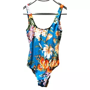 Traje de baño vintage NOS Ralph Lauren para mujer azul con patrón floral tropical talla - Imagen 1 de 12