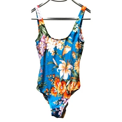 Traje de baño vintage NOS Ralph Lauren para mujer azul con patrón floral tropical talla Foto 1 de 4