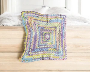 Hand Crochet Baby Blanket Afghan Pastel Square Style  37" x 37" - Picture 1 of 5