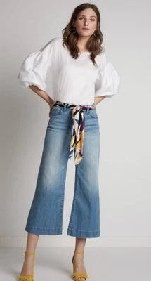 Pantalones de mezclilla para mujer halógenos recortados pierna ancha lavado claro - talla 27 Foto 1 de 4