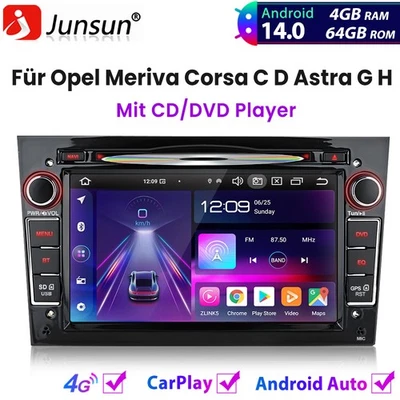 4+64G Android14 Autoradio Carplay GPS CD DVD Für Opel Meriva Corsa C D Astra G H - Bild 1 von 4