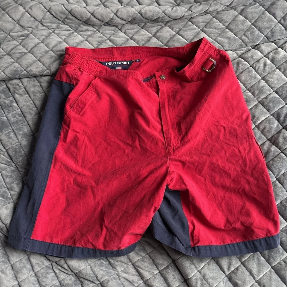 Pantalones Cortos Vintage Polo Sport Ralph Lauren Colorblock Rojo Azul Marino XL Foto 1 de 4