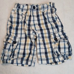 Levis Cargo Shorts Size 4t Regular Plaid Blue Yellow Longer Adjustable Waist - Picture 1 of 7