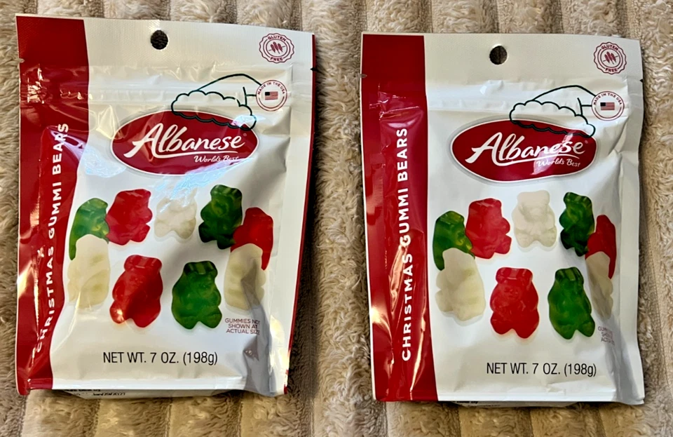 一套 2 ALBANESE CHRISTMAS GUMMI BEAR GUMMIES-7 盎司-EXP。 1/27-全新带标签! — 第 1/1 张图片