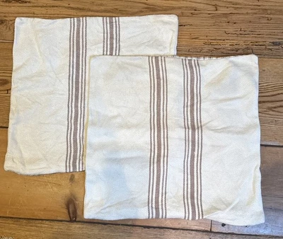 2 EUC Pottery Barn Culver Pillow Covers 20" X 20” Tan Stripes - Image 1 of 3