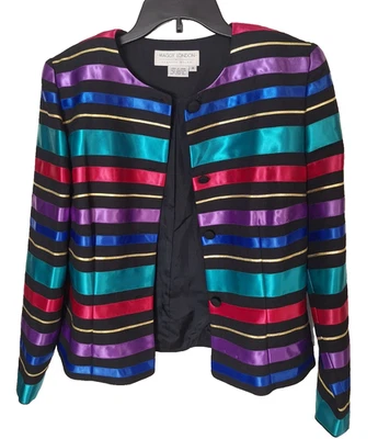 Chaqueta Blazer Maggy London Cinta Colorida Forrada Ocasión Especial Retro Talla 8 Foto 1 de 4