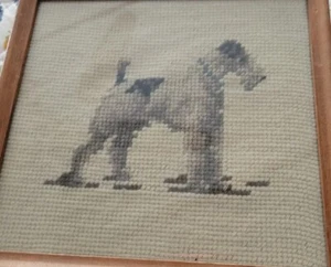 1946 Helig Embroidered needlepoint framed wall Set 2 Dog Welsh fox terriers 8,9" - Picture 1 of 8
