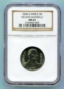 South Africa Year 2000 5R Nelson Mandela Smiley Madiba Coin NGC MS 63 - 5 Coins - Picture 1 of 8