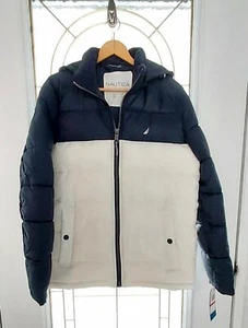 Nautica Performance Puffer Coat Jacket Color Block Navy Blue White New With Tag - Picture 1 of 9