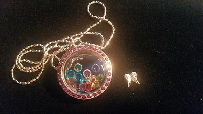  Round Silver Memory Living Locket Necklace with Wings Charm   - Image 1 of 2