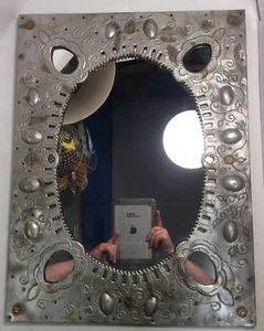 Vintage Aluminiumrahmen Spiegel Holzrahmen 25” x 19” Mexiko GnuFoundArt - Bild 1 von 11