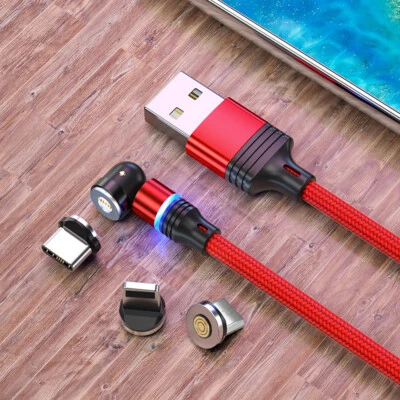 3 in1 Magnetic 540° Fast Charging Charger Cord Cable For iPhone Type C Micro USB - Image 1 of 4