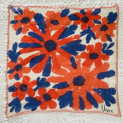 Vintage 60s Vera Neumann Red White & Blue Floral Sheer Chiffon Silk Scarf - Image 1 of 4