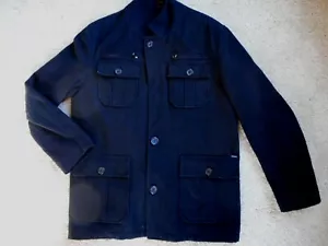 Mens Black Guess Dress Coat AS IS Missing Button Large Wool Blend - Picture 1 of 12
