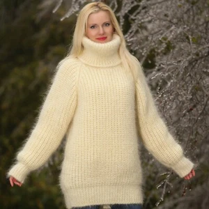 Marfil Mohair Suéter Cálido Esquí Jersey Hecho a Mano Grueso Jersey SUPERTANYA L-XL - Imagen 1 de 10