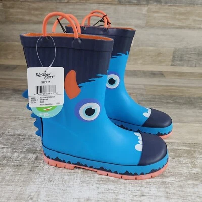 Western Chief Mason Monster Kids Boots Sz 2 Navy Blue Waterproof Rain Boots - Image 1 of 4