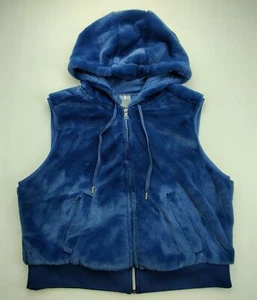 Calia by Carrie Underwood Vest Wmn's Large Blue Faux Fur Sleeveless Hooded New - Picture 1 of 10