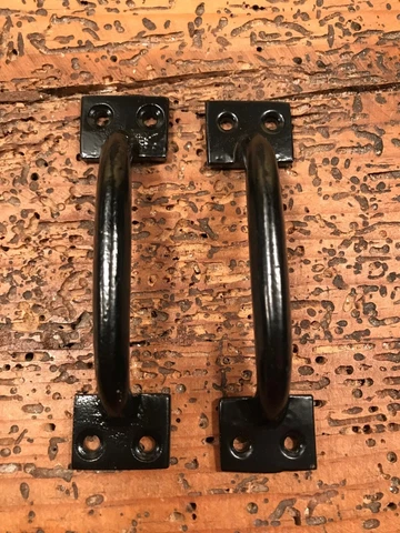 LOT of 2 TWO  Black  CAST IRON Drawer Cabinet Door Gate Shed Handles Pulls Cover