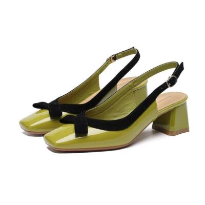 Womens OL Square Toe Block Heels Slingback Buckle Strap Sandals Mary Jane Shoes - Image 1 of 4