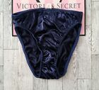 Neuf avec étiquettes culotte courte Victoria's Secret bleu foncé rare vintage seconde peau satiné M