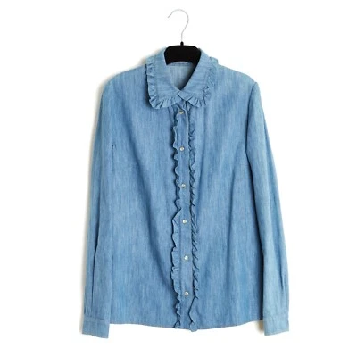 Camisa de mezclilla Miu 2016 Top Jean Fr38 con volantes camisa Reino Unido10 US8 - Imagen 1 de 4
