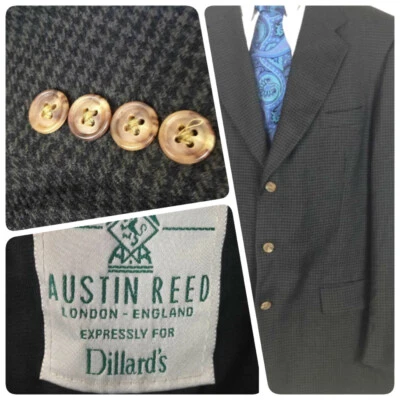 Austin Reed Men's Black & Blue Houndstooth Blazer Sport Coat Sz 44L    #T25 - Image 1 of 4